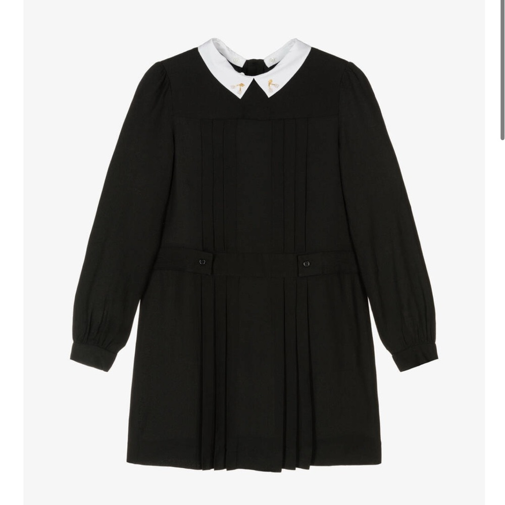 Bonpoint Girls Elegant Black Kids Dress with White Collar